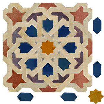 Mosaic House Moroccan tile Metam LG 15-9-4-11-27 Rust,   Purple,   Beige,   Cobalt Blue,   Dark Gray,    solid zellige, mosaic, zellij, field, pattern, glaze, classic, stars, intricate 